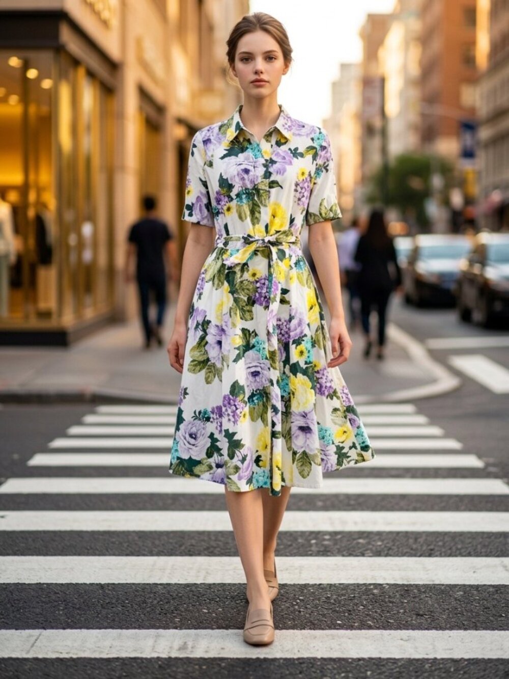NWT Calvin Klein Floral Belted Shirt Midi Dress Size 4
